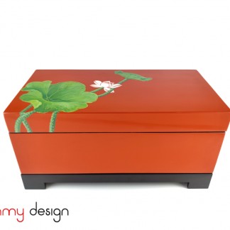 Orange rectangle lacquer box hand-painted with lotus included with stand 18*35 cm